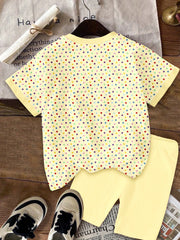 2pcs Little Girls Ice Cream Appliqué Polka Dot Tee & Shorts Set - B...