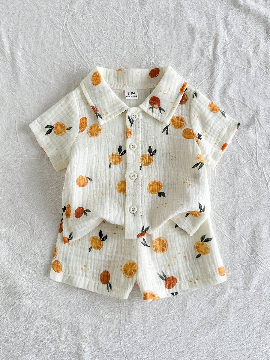 2pcs Baby Boys Citrus Print Shirt & Shorts Set - Ivory | 21 Century...