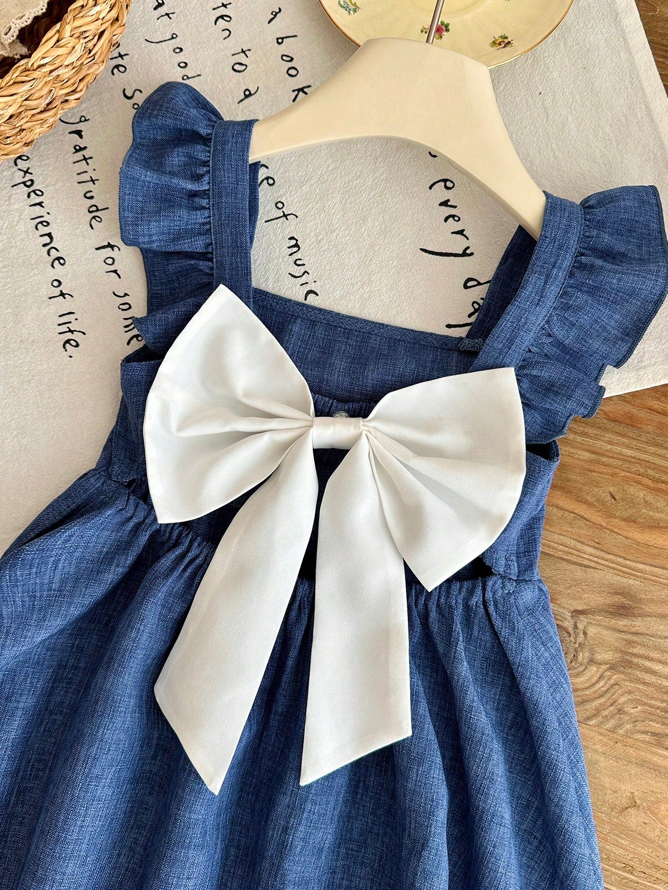 Little Girls Square Neck Ruffle Back-Bow A-Line Dress - Indigo | 21...