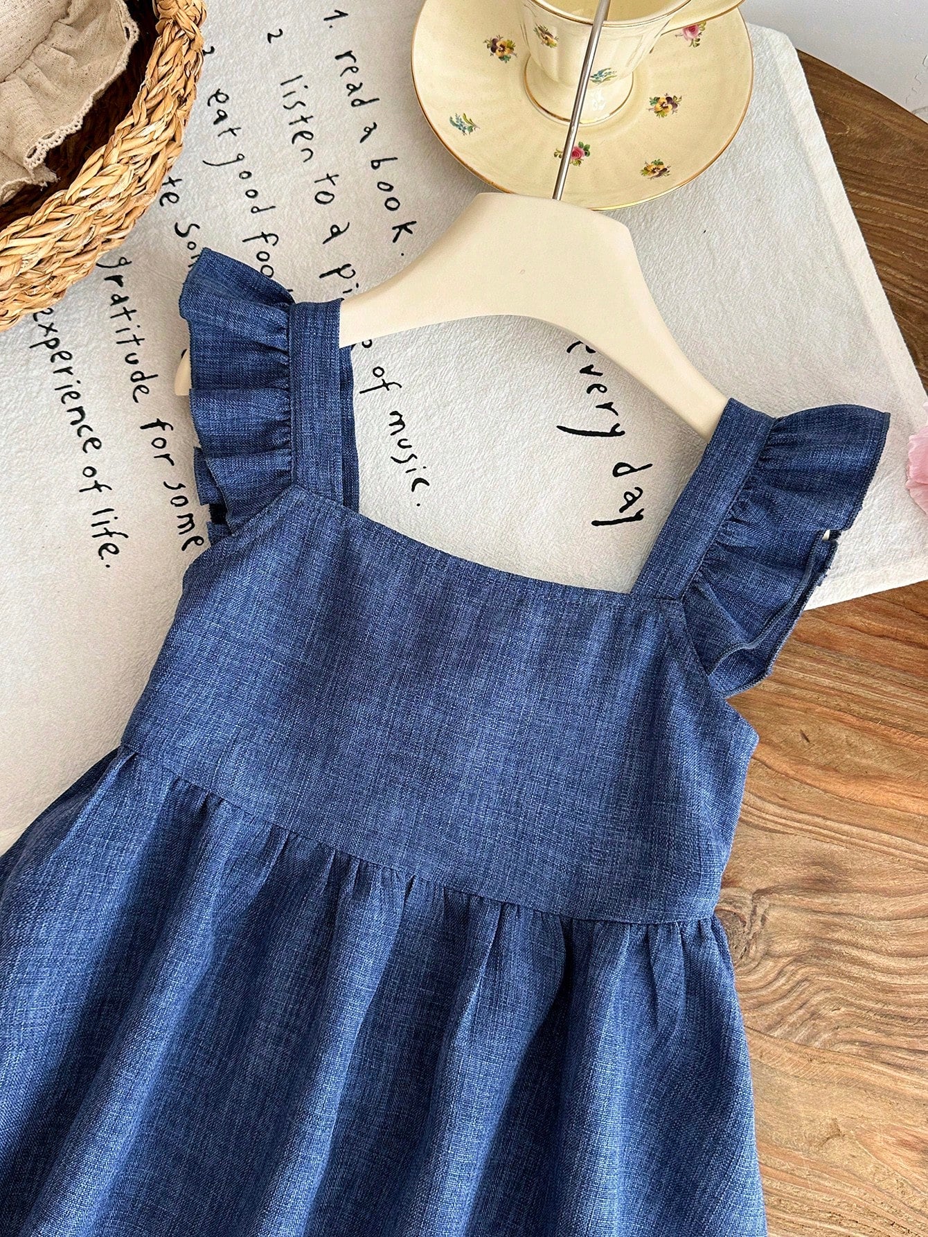 Little Girls Square Neck Ruffle Back-Bow A-Line Dress - Indigo | 21...
