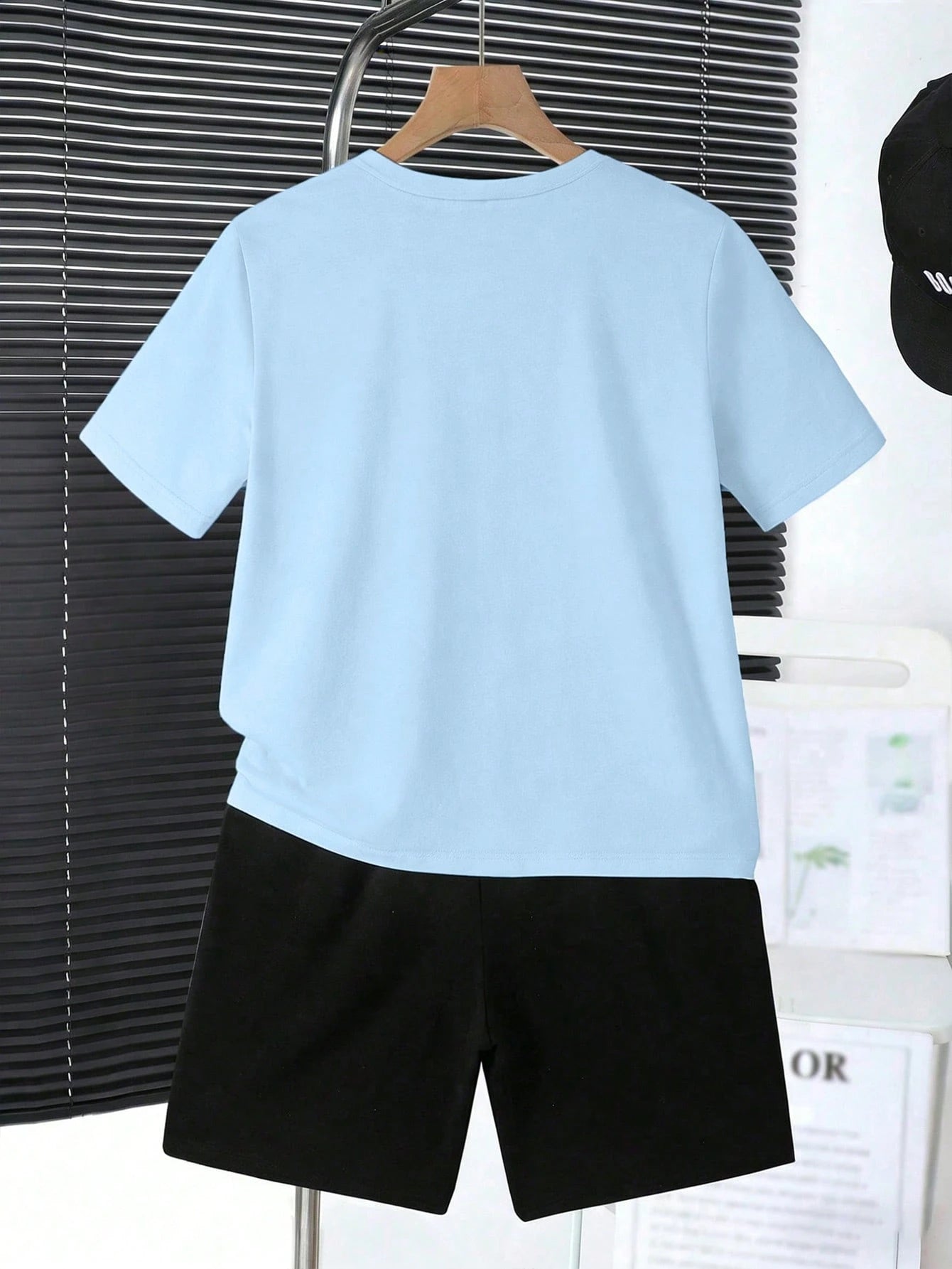 2pcs Boys Palm Print Graphic Tee & Shorts Set - Cerulean | 21 Centu...