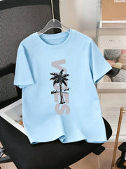 2pcs Boys Palm Print Graphic Tee & Shorts Set - Cerulean | 21 Centu...