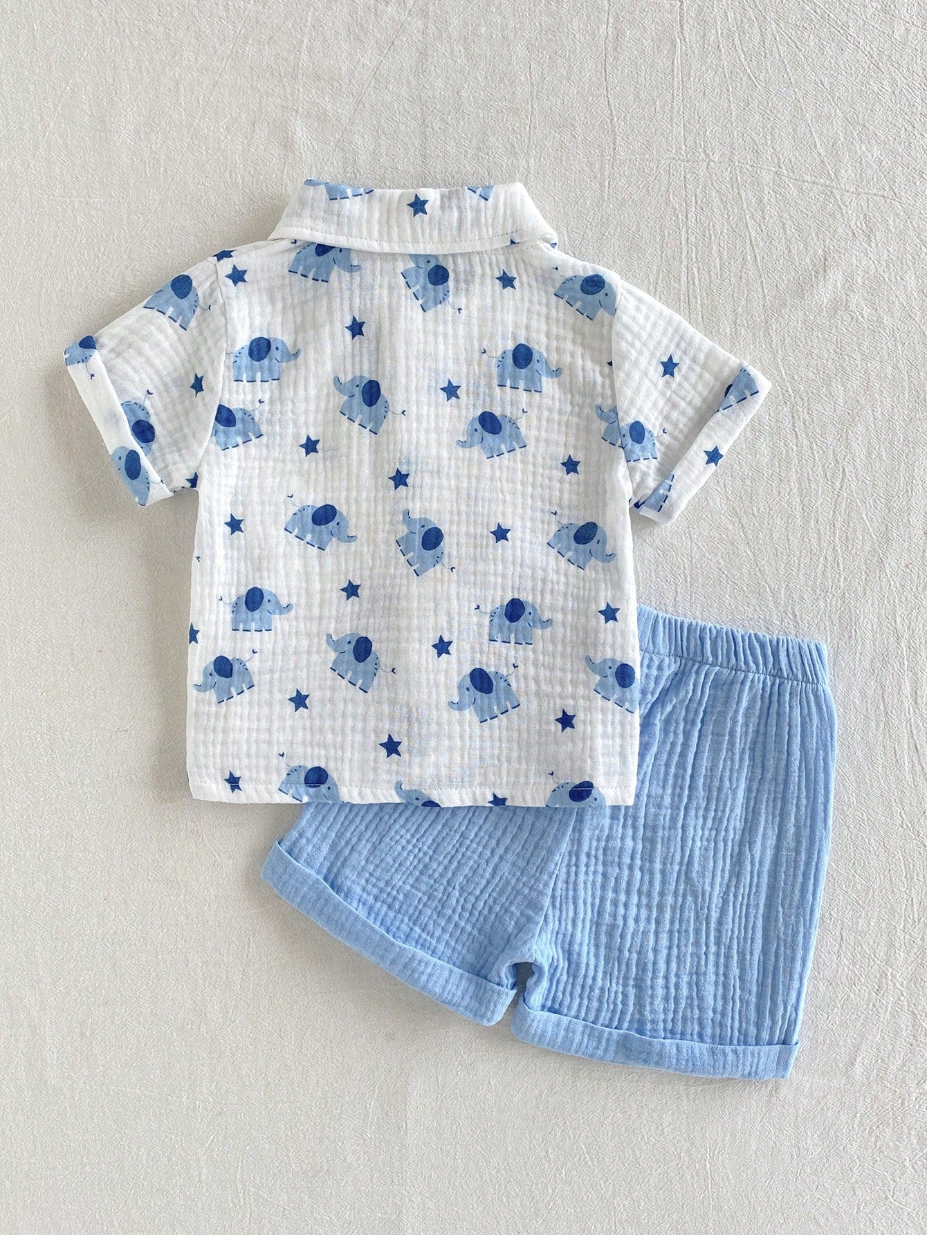2pcs Boys Elephant Print Muslin Shirt & Shorts Set - Ivory | 21 Cen...