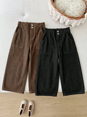 2pcs Little Girls Wide-Leg Denim Jeans Set - Wenge | 21 Century Kids