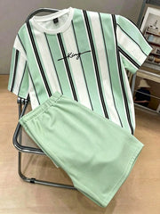 2pcs Big Boys King Stripe Tee & Shorts Set - Celadon | 21 Century Kids
