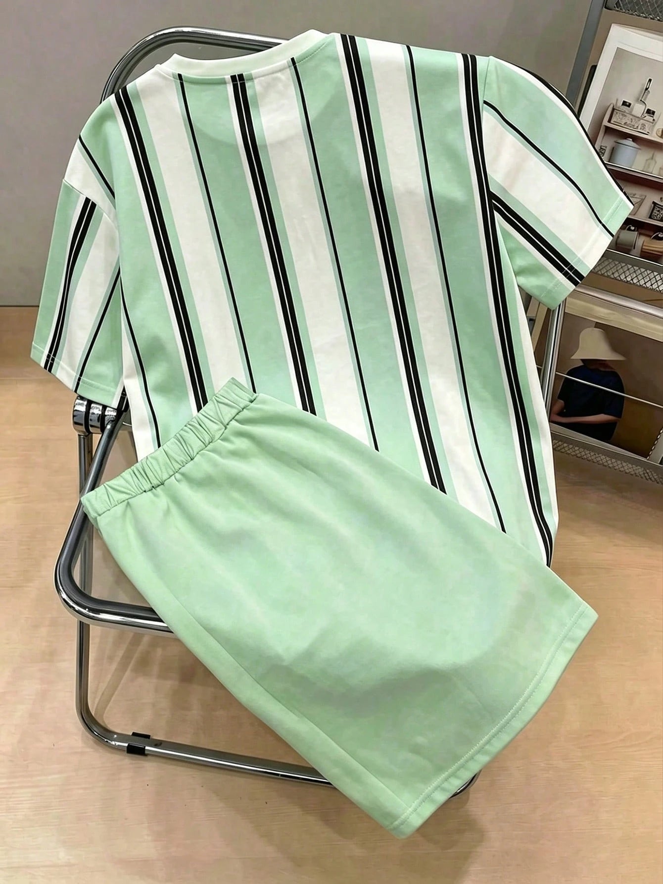 2pcs Big Boys King Stripe Tee & Shorts Set - Celadon | 21 Century Kids