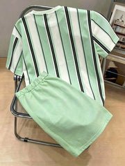 2pcs Big Boys King Stripe Tee & Shorts Set - Celadon | 21 Century Kids