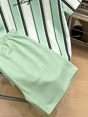 2pcs Big Boys King Stripe Tee & Shorts Set - Celadon | 21 Century Kids