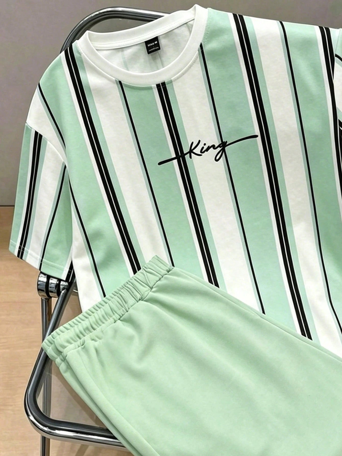 2pcs Big Boys King Stripe Tee & Shorts Set - Celadon | 21 Century Kids