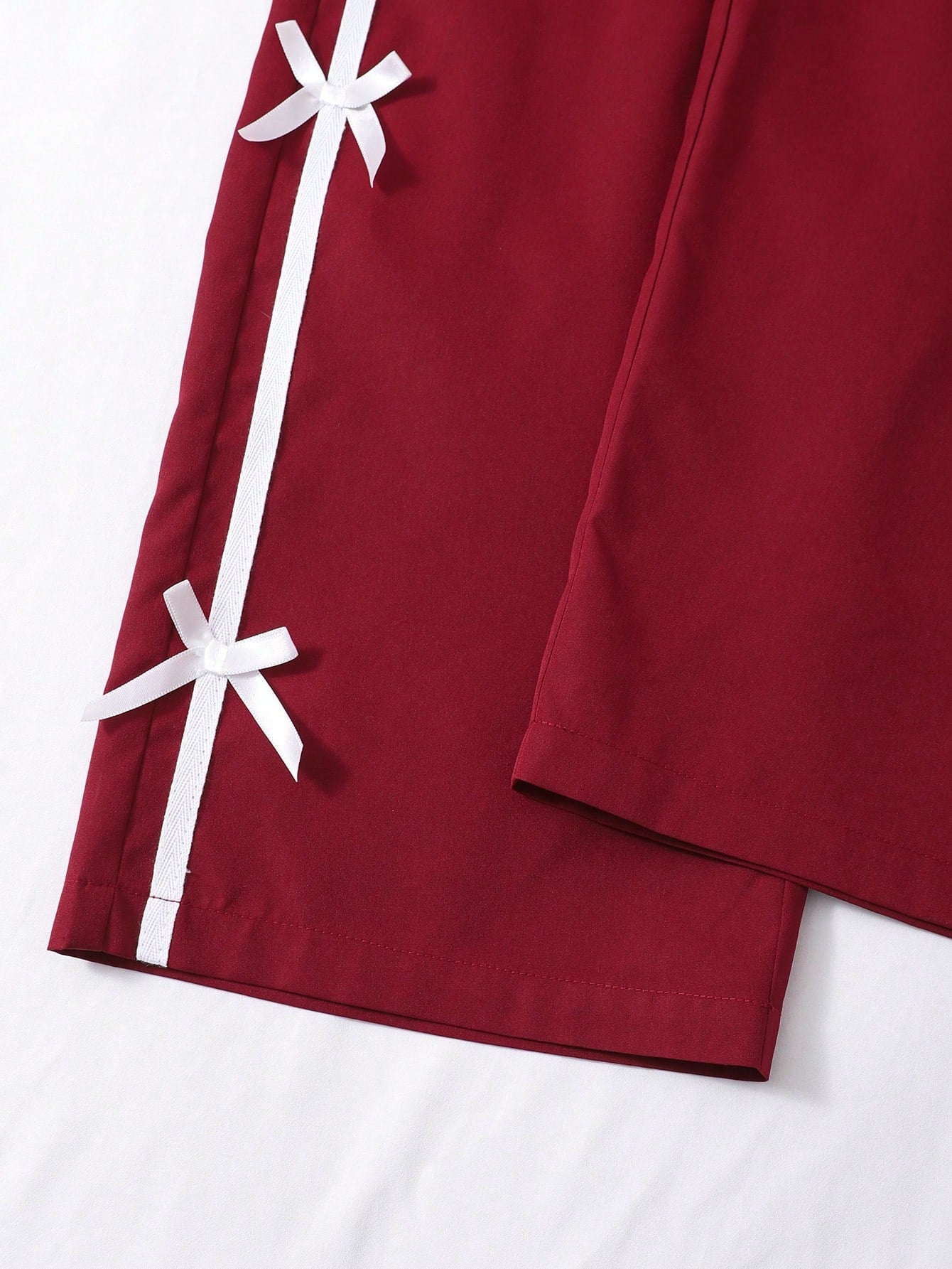 2pcs Big Girls Jewel Bow Tee & Ribbon Wide-Leg Pants Set - Crimson ...
