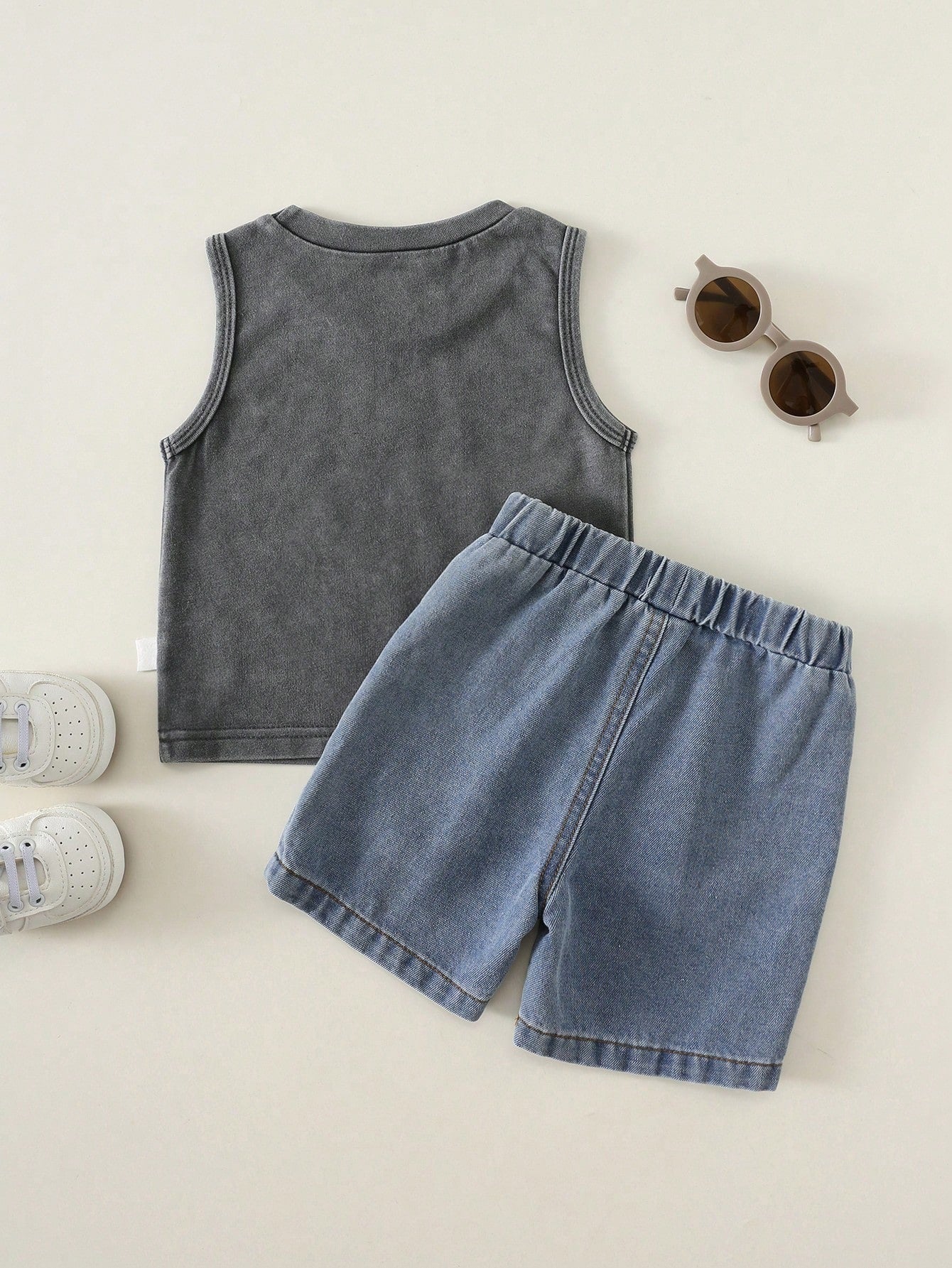 2pcs Boys Mama's Boy Tank Top & Distressed Denim Shorts - Slate | 2...