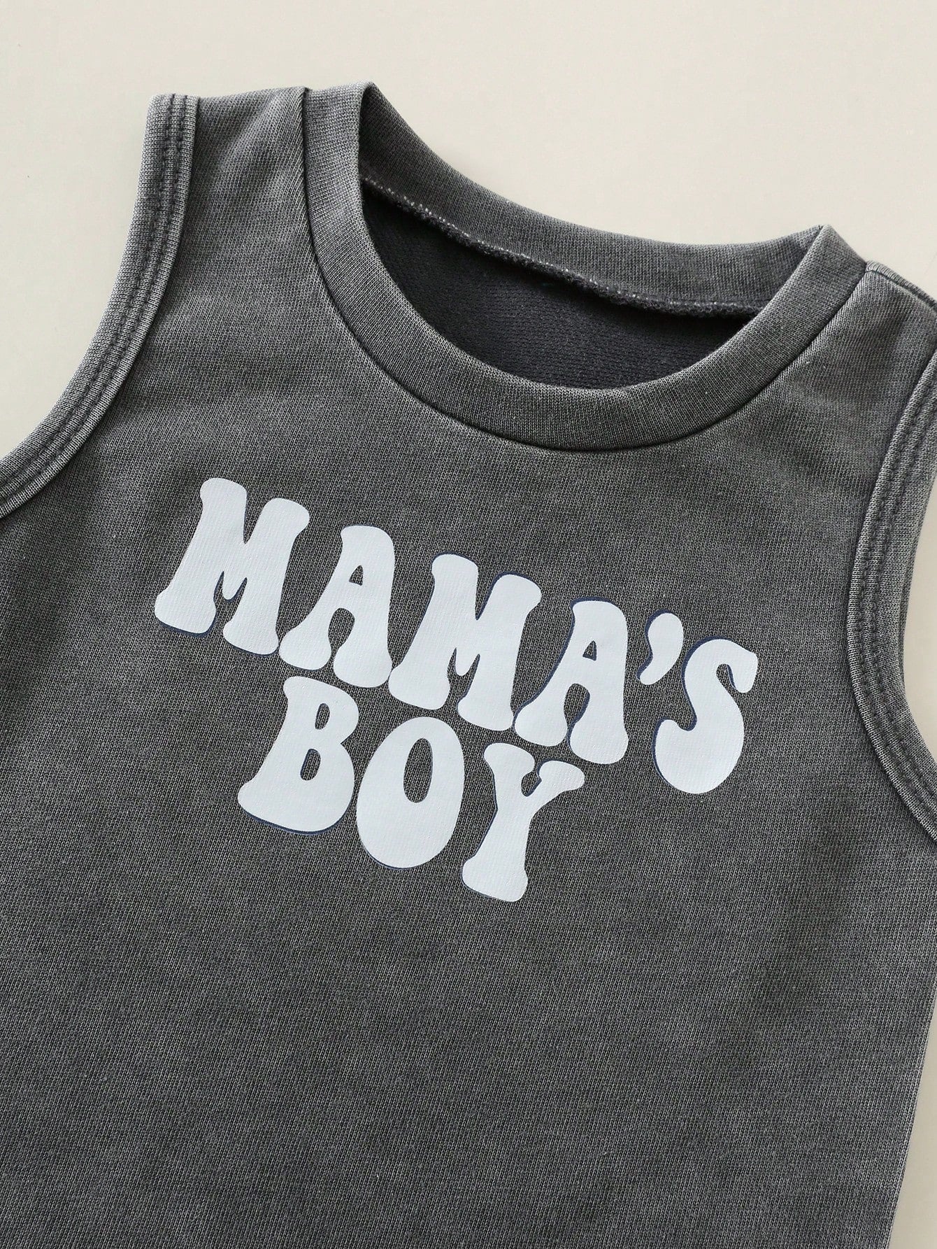 2pcs Boys Mama's Boy Tank Top & Distressed Denim Shorts - Slate | 2...