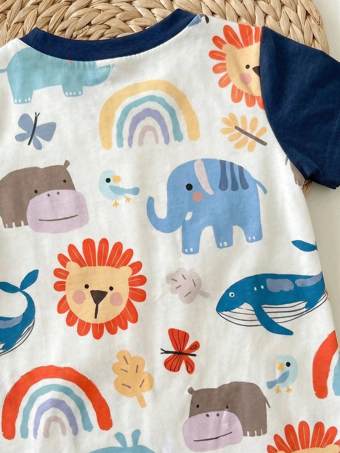 Boys Safari Animal Print Raglan Short Romper - Ivory | 21 Century Kids