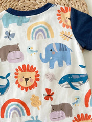 Boys Safari Animal Print Raglan Short Romper - Ivory | 21 Century Kids