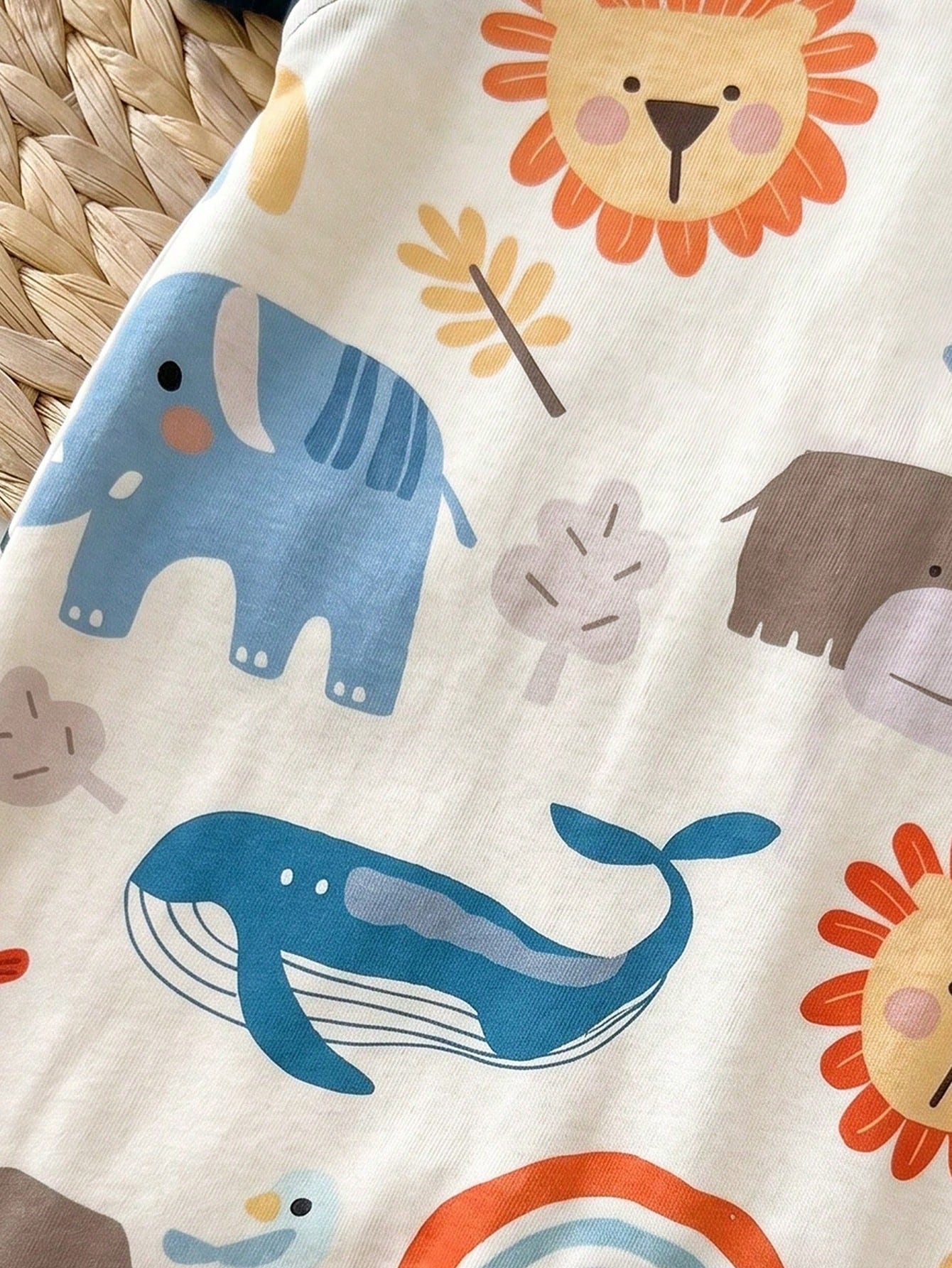 Boys Safari Animal Print Raglan Short Romper - Ivory | 21 Century Kids