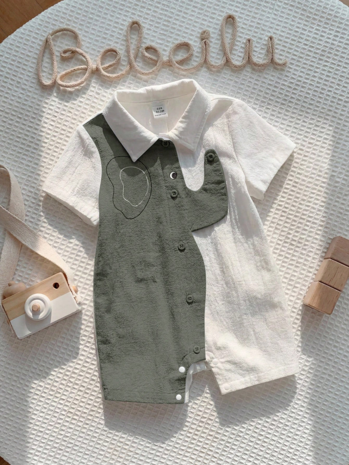 Baby Boys Colour Block Elephant Collar Romper - Sage