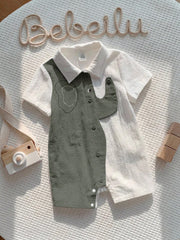 Baby Boys Colour Block Elephant Collar Romper - Sage