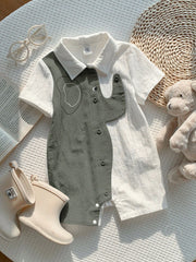 Baby Boys Colour Block Elephant Collar Romper - Sage