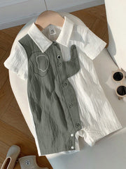 Baby Boys Colour Block Elephant Collar Romper - Sage