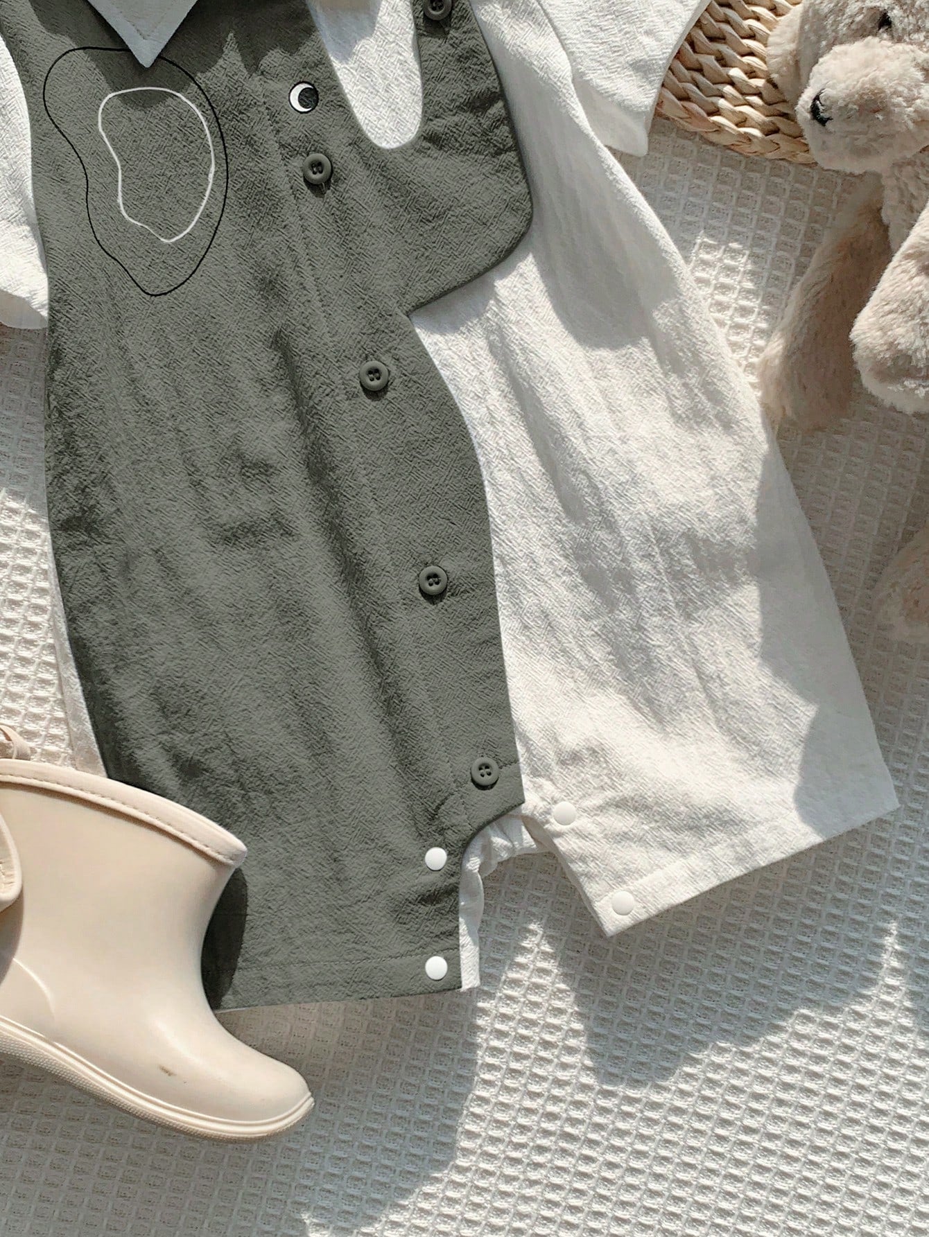 Baby Boys Colour Block Elephant Collar Romper - Sage