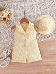 Baby Girls 3D Floral Lapel Romper & Bucket Hat - Buttercup