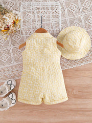 Baby Girls 3D Floral Lapel Romper & Bucket Hat - Buttercup