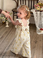 Girls Floral Print Ruffle Strap Wide-Leg Jumpsuit - Ecru | 21 Centu...