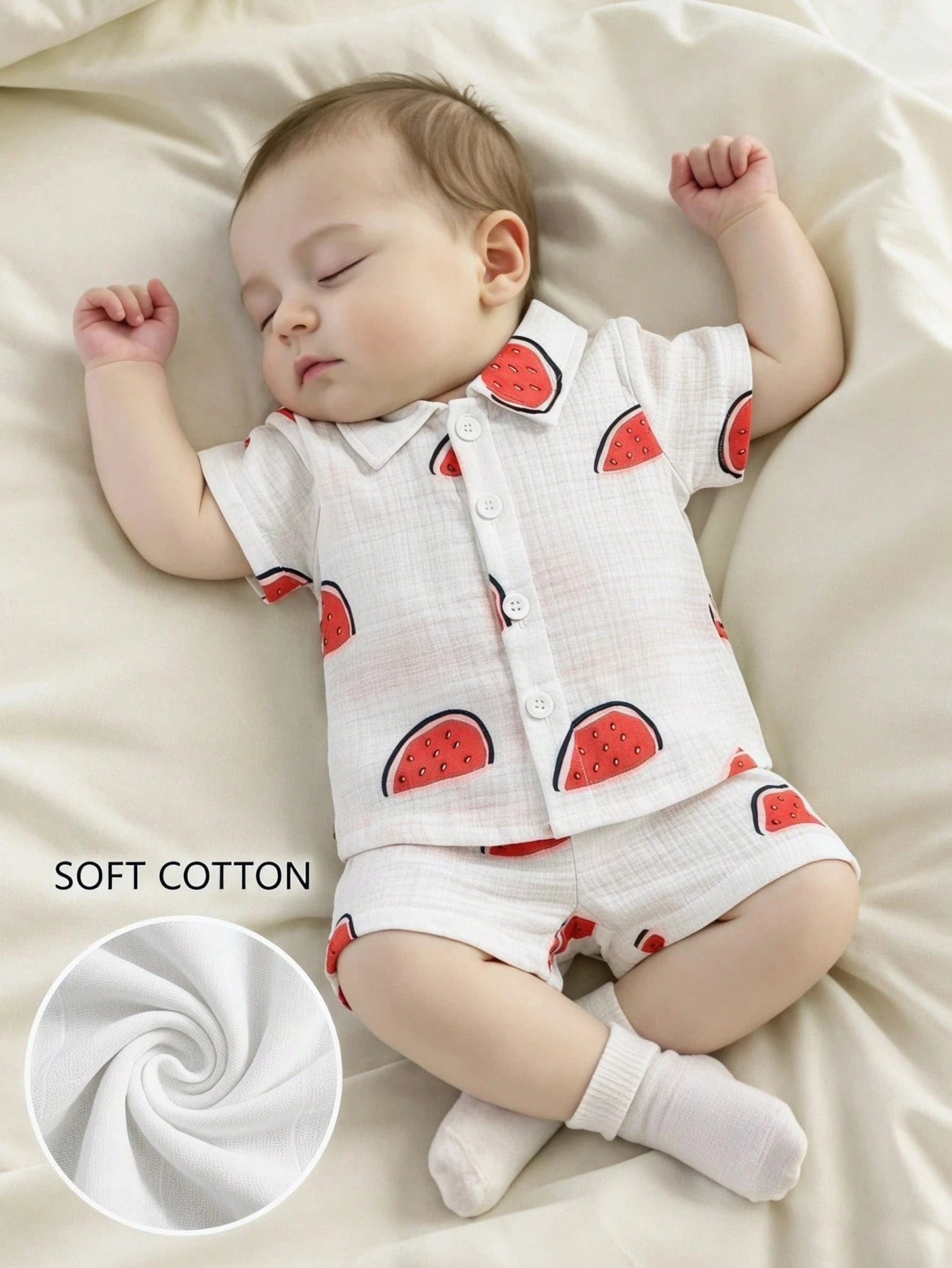 Baby Boys Watermelon Print Collar Shirt & Shorts Set - Isabelline