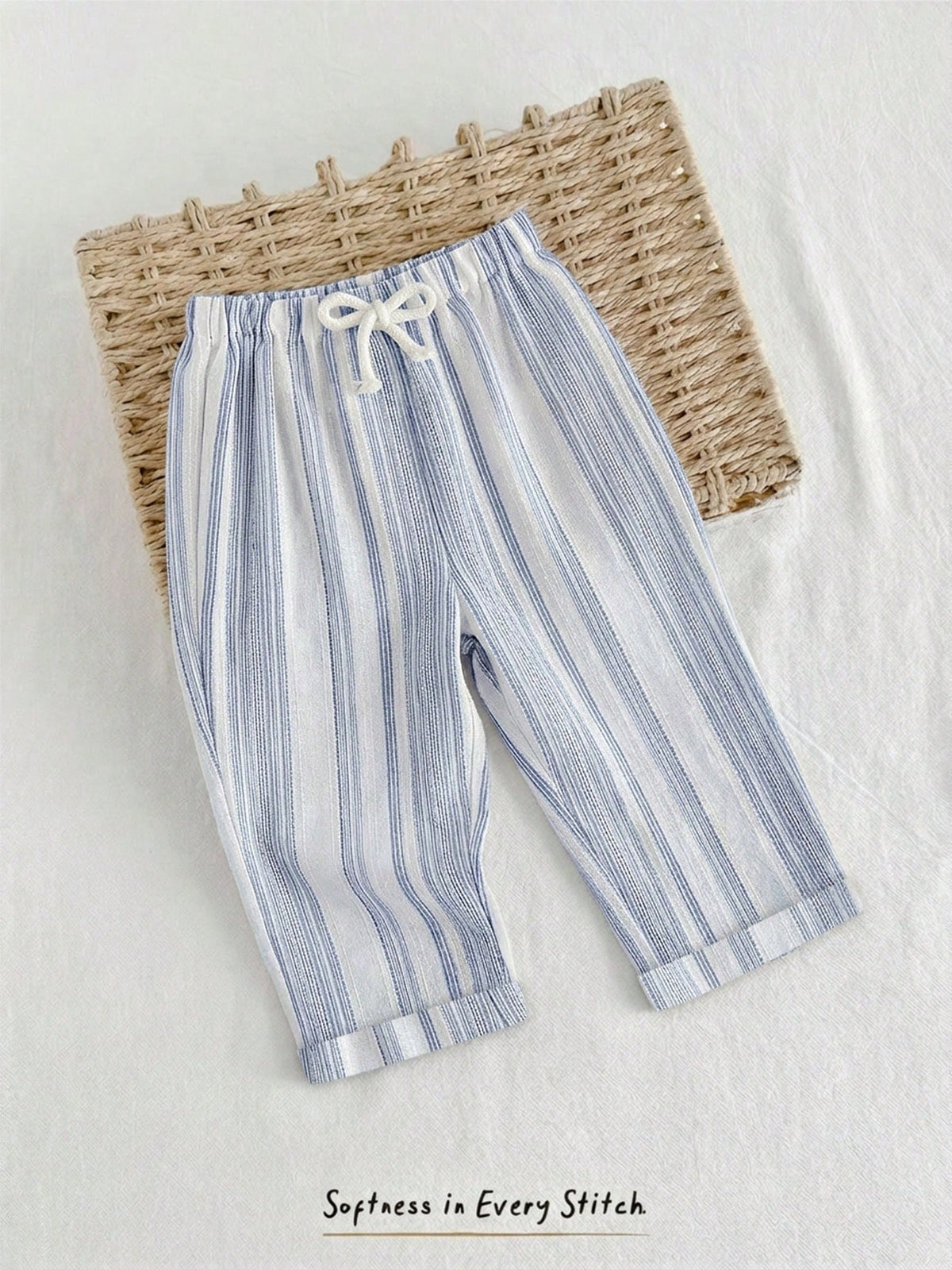 Boys Vertical Stripe Drawstring Tapered Trousers - Periwinkle | 21 ...