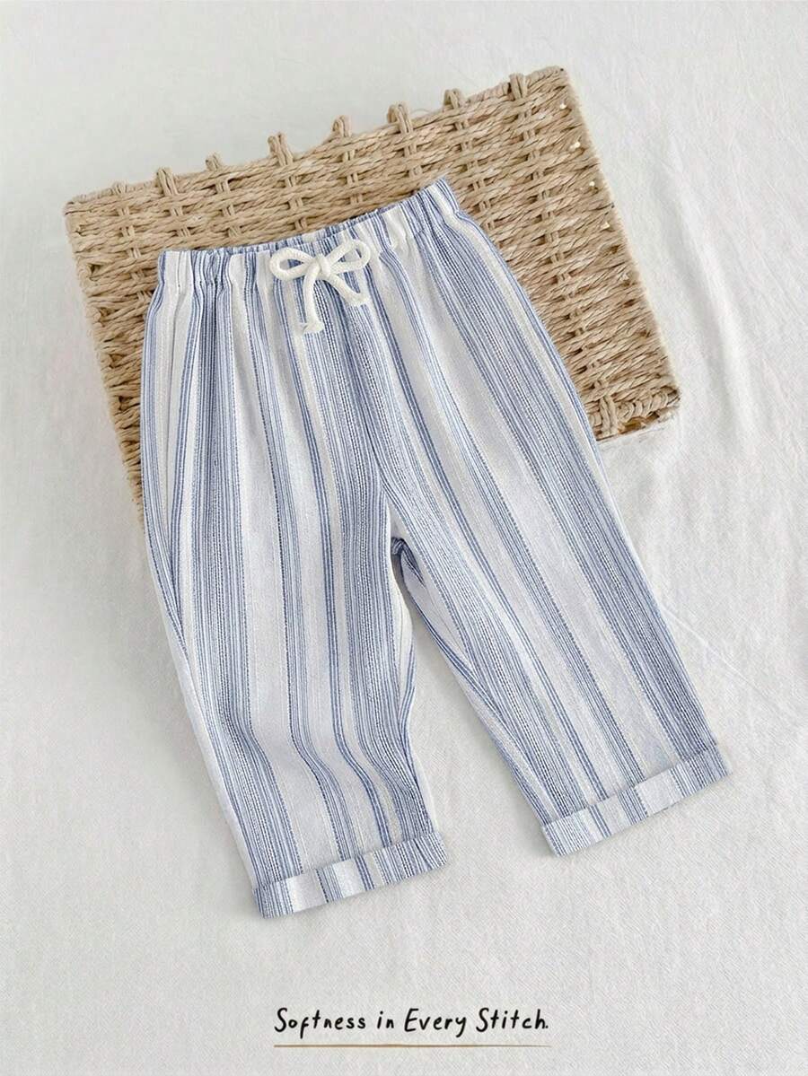 Boys Vertical Stripe Drawstring Tapered Trousers - Periwinkle | 21 ...