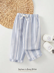 Boys Vertical Stripe Drawstring Tapered Trousers - Periwinkle | 21 ...