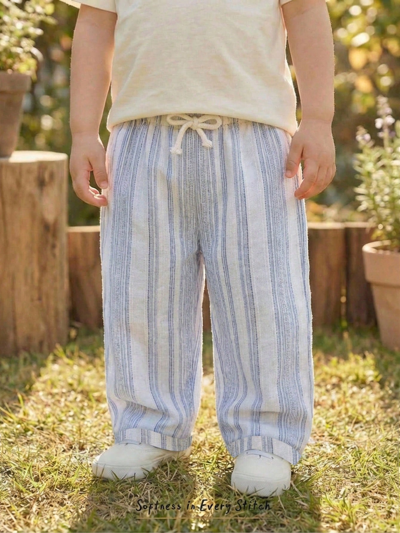Boys Vertical Stripe Drawstring Tapered Trousers - Periwinkle | 21 ...