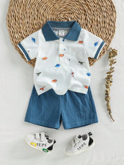 2pcs Baby Boys Dinosaur Print Polo Shirt & Shorts Set - Ivory | 21 ...