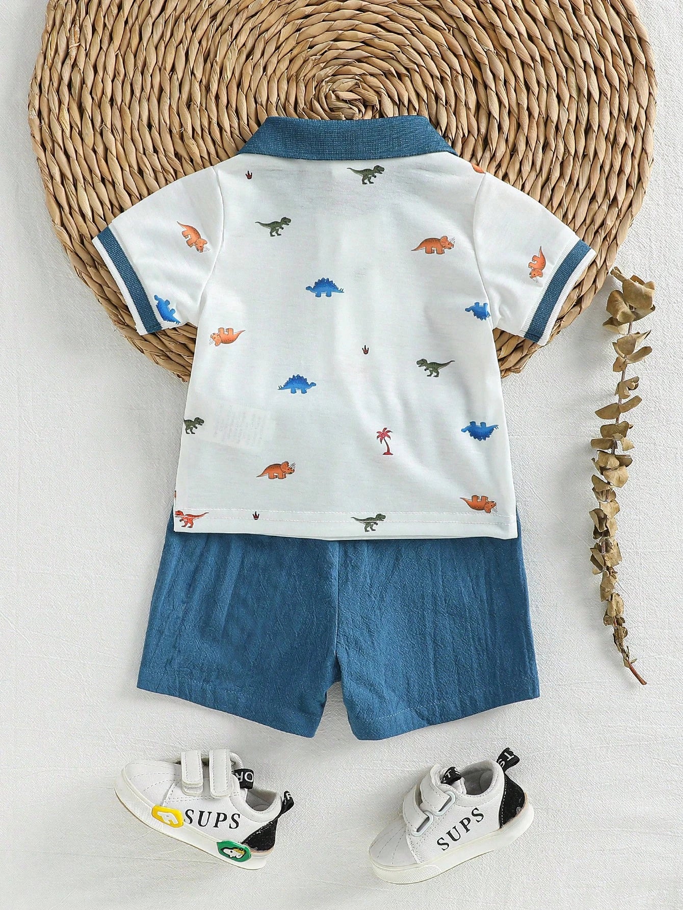 2pcs Baby Boys Dinosaur Print Polo Shirt & Shorts Set - Ivory | 21 ...