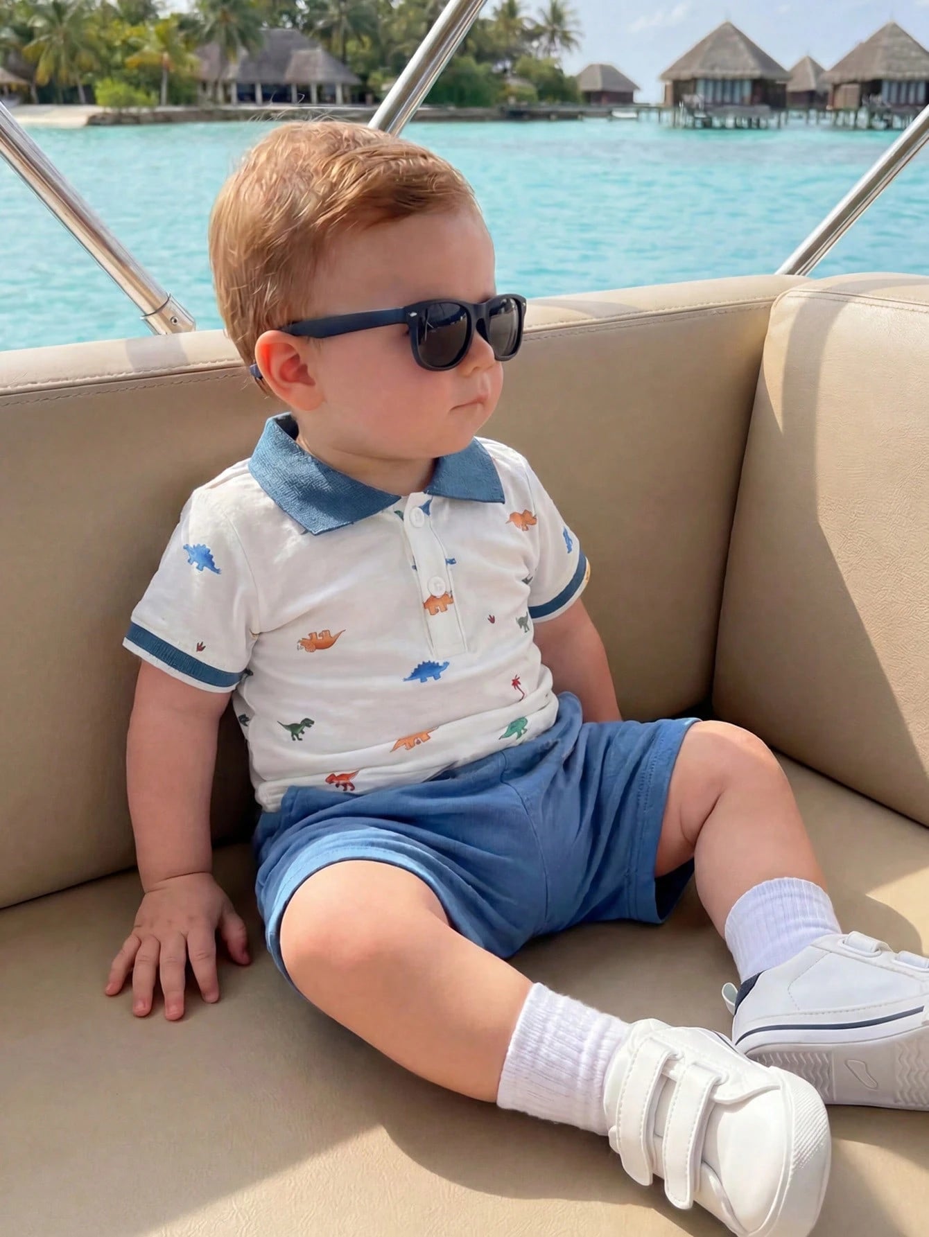 2pcs Baby Boys Dinosaur Print Polo Shirt & Shorts Set - Ivory | 21 ...