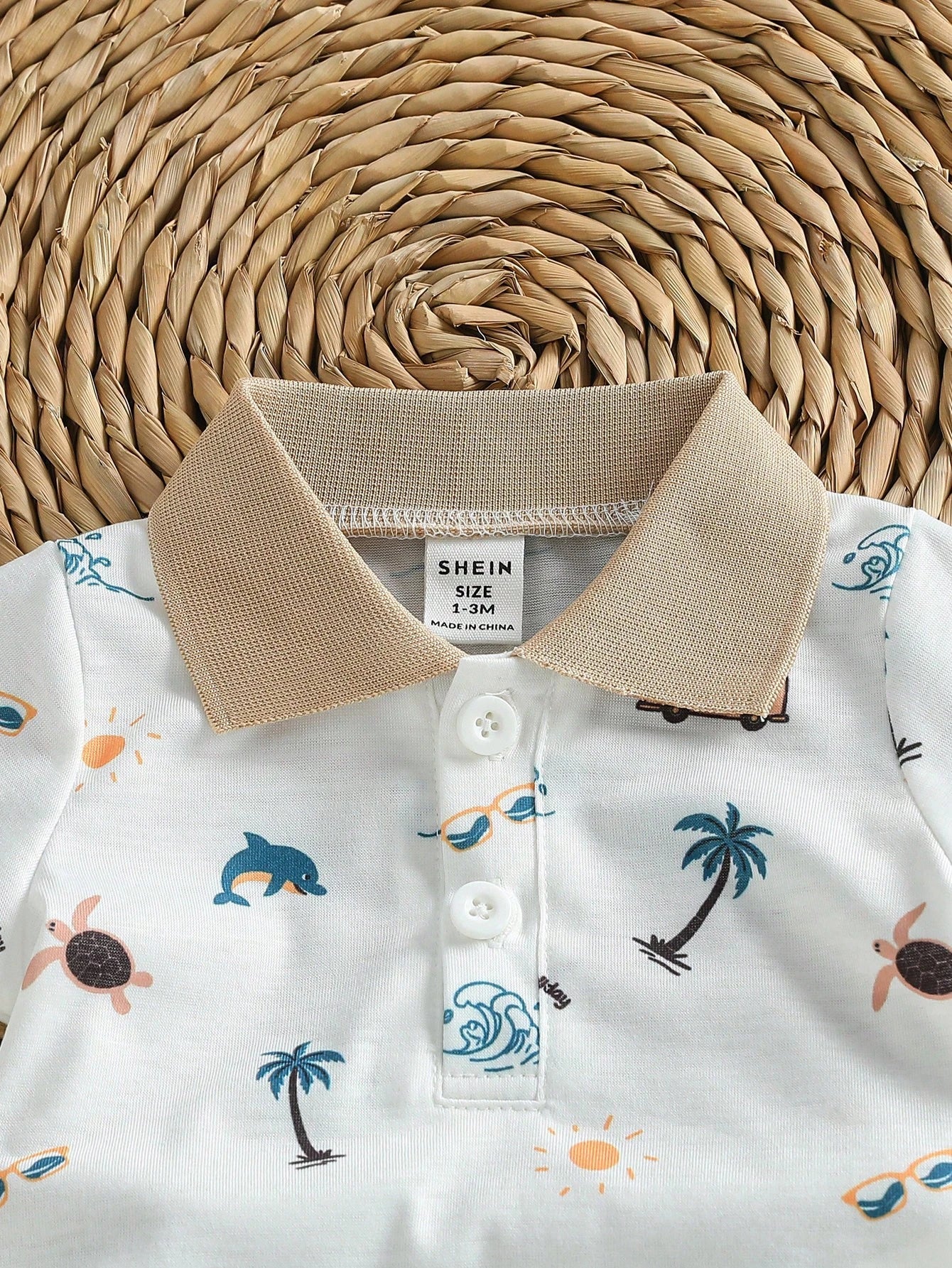 2pcs Baby Boys Coastal Print Polo Shirt & Shorts Set - Ivory | 21 C...