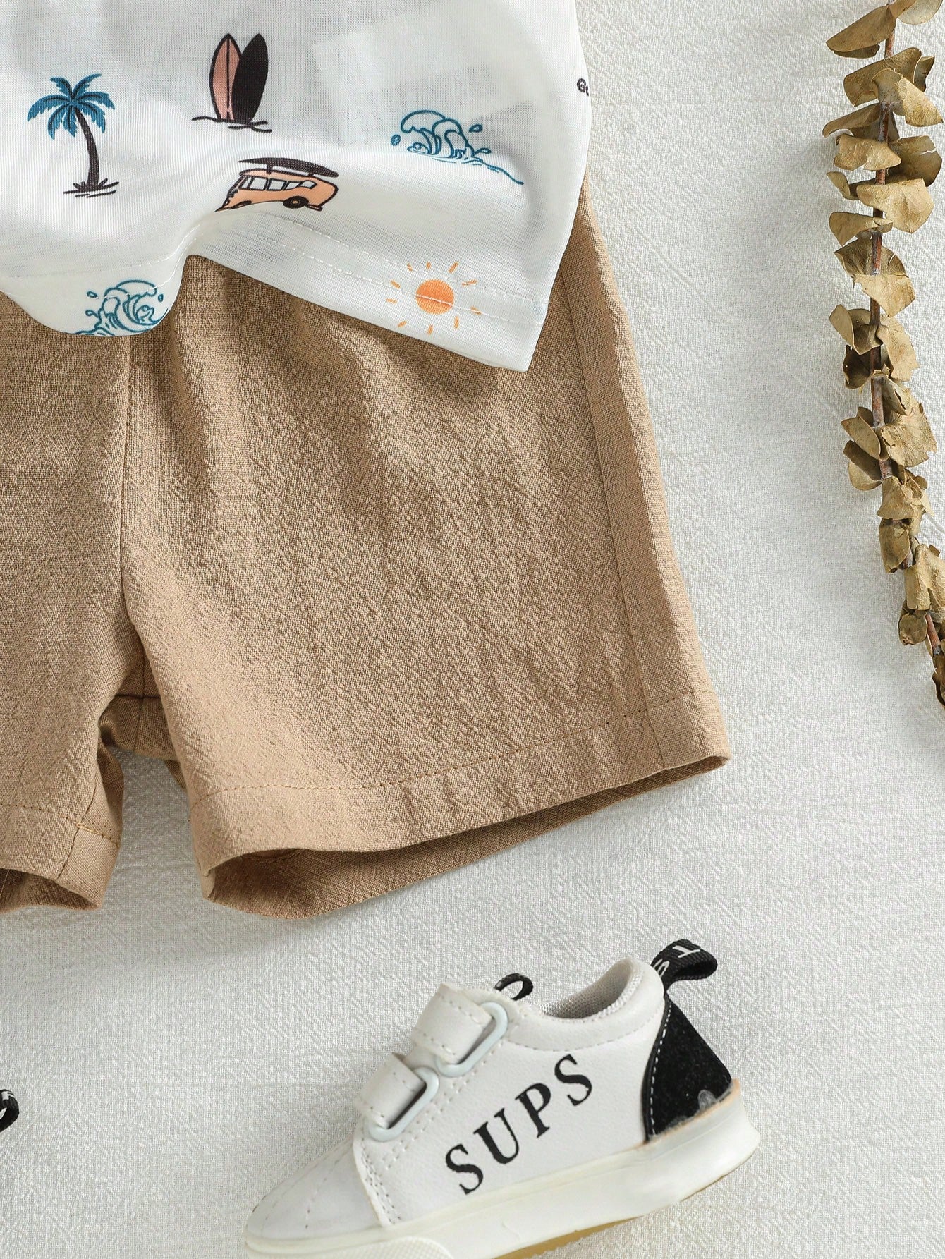 2pcs Baby Boys Coastal Print Polo Shirt & Shorts Set - Ivory | 21 C...