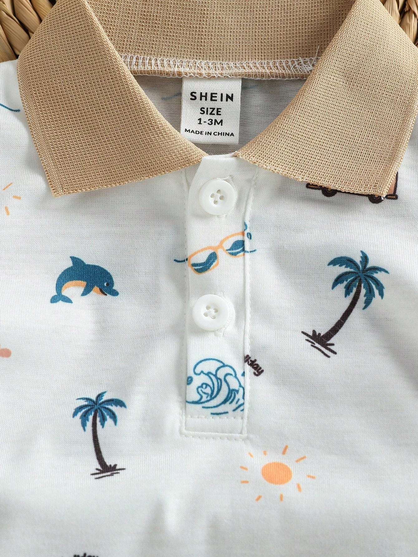 2pcs Baby Boys Coastal Print Polo Shirt & Shorts Set - Ivory | 21 C...