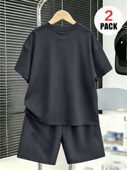 2pcs Boys Dabbing Bear Graphic Tee & Shorts Set - Graphite | 21 Cen...