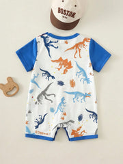 Boys Dinosaur Print Faux-Overall Short Romper - Cobalt | 21 Century...