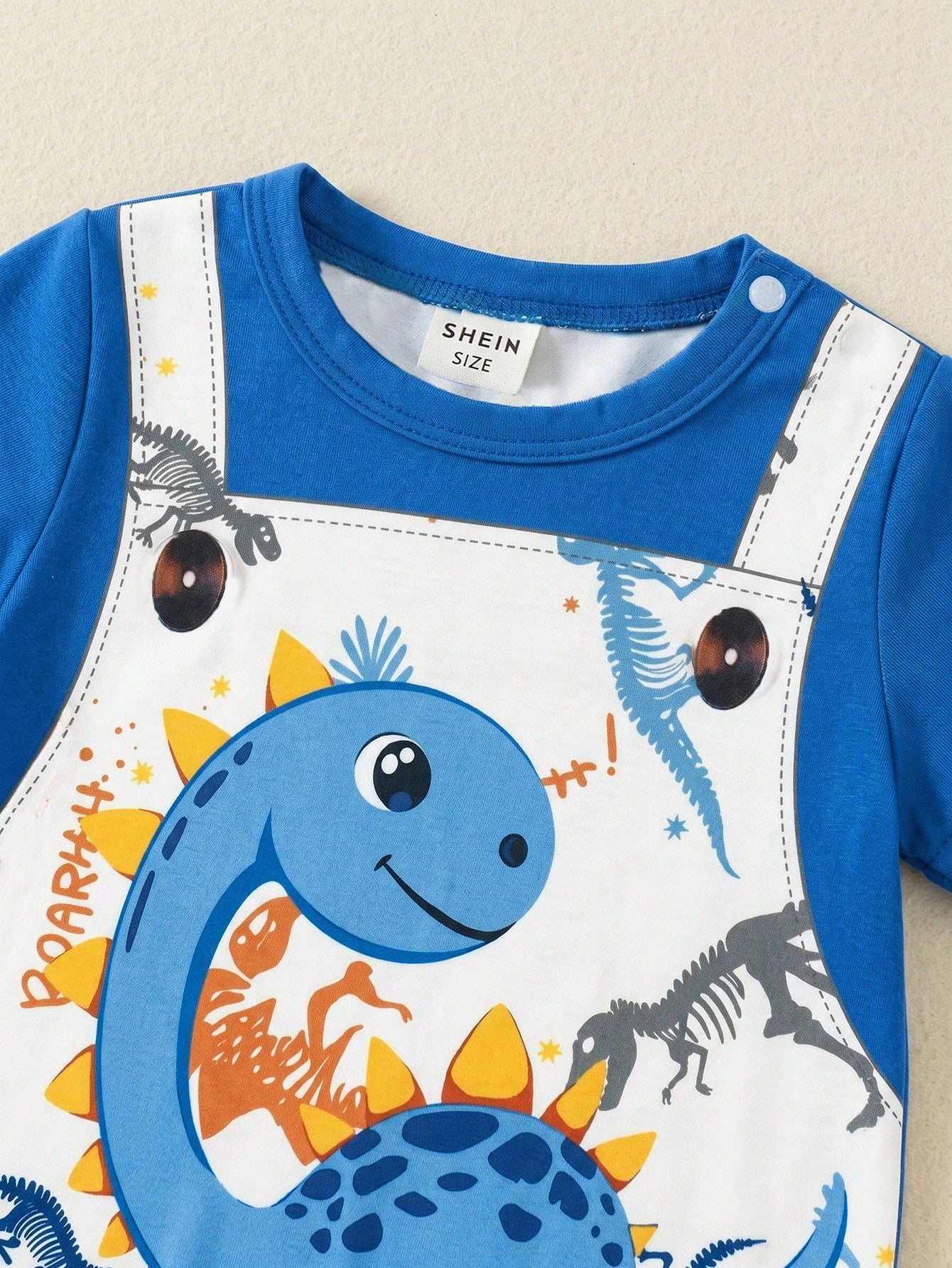 Boys Dinosaur Print Faux-Overall Short Romper - Cobalt | 21 Century...