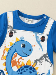 Boys Dinosaur Print Faux-Overall Short Romper - Cobalt | 21 Century...