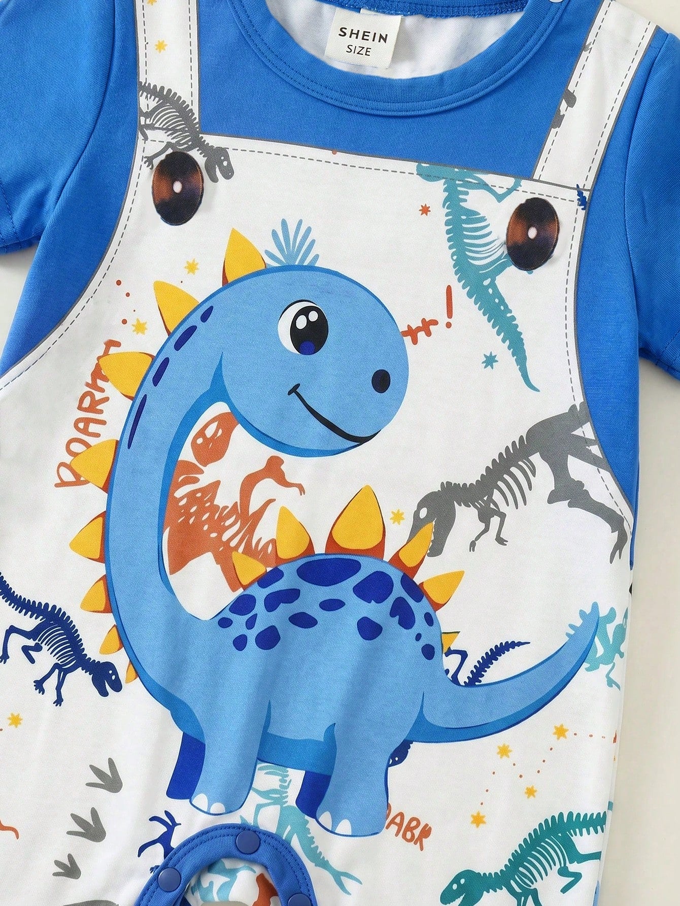 Boys Dinosaur Print Faux-Overall Short Romper - Cobalt | 21 Century...