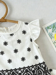 2pcs Girls Floral Embroidered Flutter Sleeve Top & Shorts Set - Ivo...