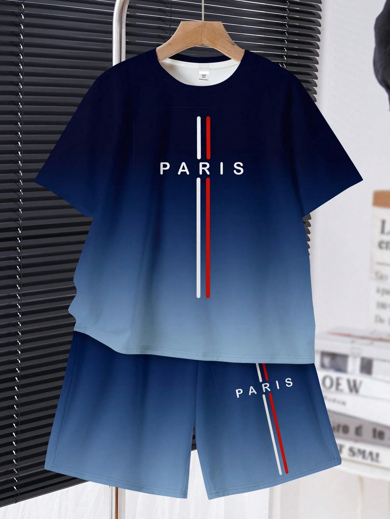 2pcs Big Boys Paris Graphic Gradient T-Shirt & Shorts Set - Midnigh...