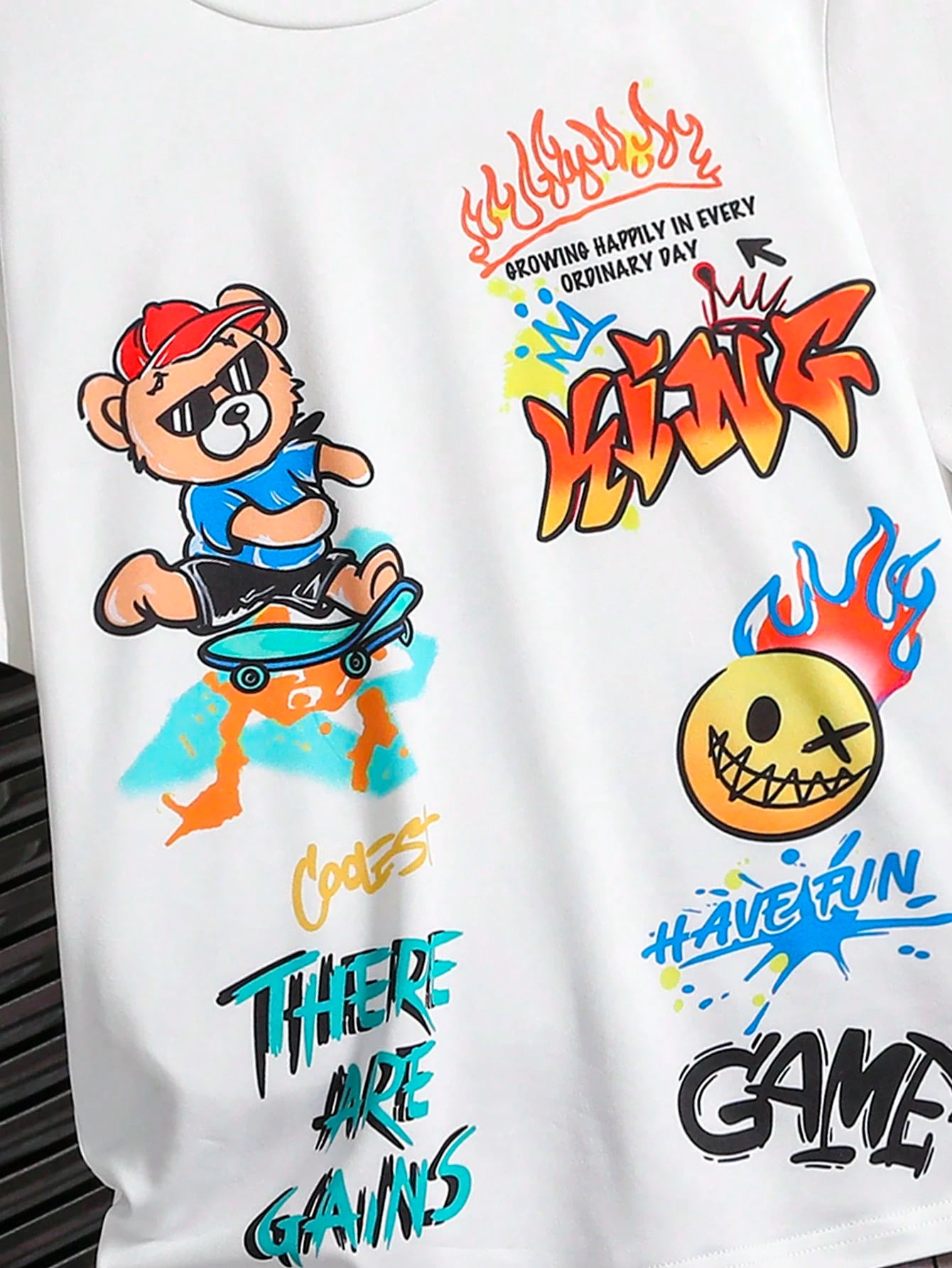 2pcs Big Boys Graffiti Bear Graphic Tee & Denim Shorts Set - Ivory ...
