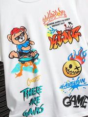 2pcs Big Boys Graffiti Bear Graphic Tee & Denim Shorts Set - Ivory ...