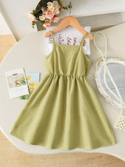 Girls Floral Appliqué Spaghetti Strap Fit & Flare Dress - Sage | 21...