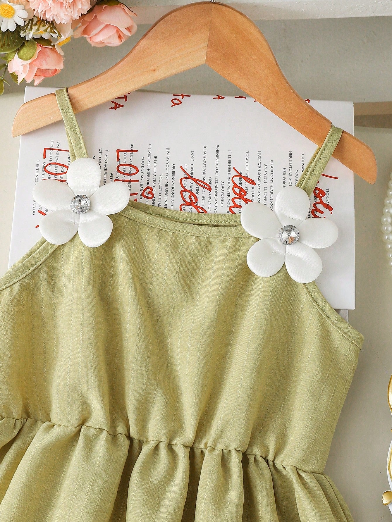 Girls Floral Appliqué Spaghetti Strap Fit & Flare Dress - Sage | 21...
