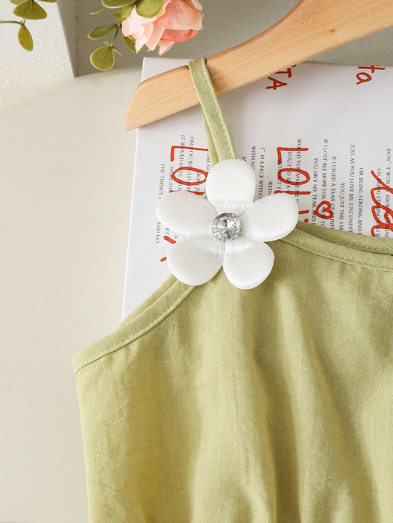 Girls Floral Appliqué Spaghetti Strap Fit & Flare Dress - Sage | 21...